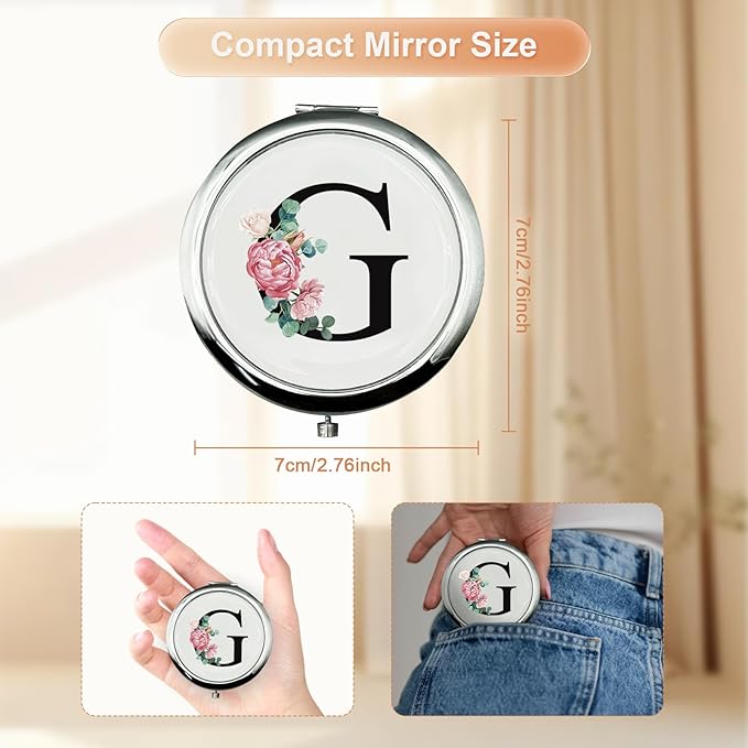 JEKUGOT Monogram Compact Mirror, Personalized Gifts for Women and Girls, Small Pocket Mirror, Personalized Compact Mirrors for Girls, Sister, Wife, Mothers, Birthday Gifts - G
