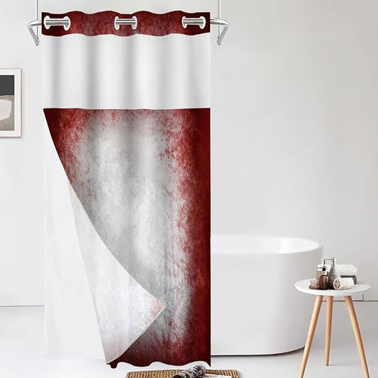 Shrahala Grey Abstract Tie Dye No Hooks Shower Curtain with Snap in Liner Set, Dark Red Modern Abstract Art Maroon Bathroom Décor Polyester Fiber Waterproof for Stall Bathtubs 35.5 X 74 in