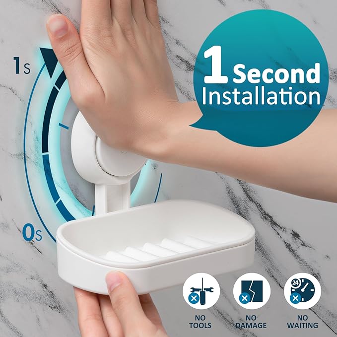 TAILI Soap Holder Soap Dish for Shower, Suction Cup Soap Holder for Shower Wall, Bathroom Accessories, Removable Strong Hold Soap Saver, Drill Free Double Soap Dish, White 2 Set