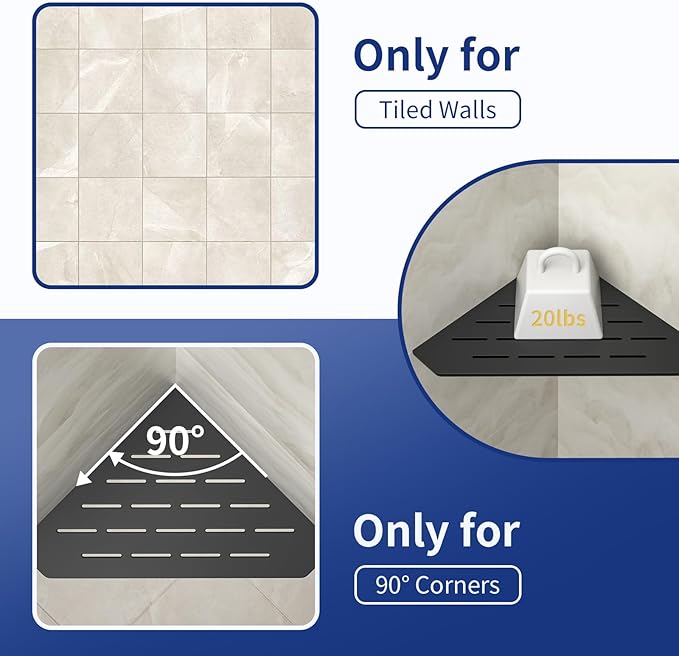 Corner Shower Shelf, 10" Matte Black 304 Stainless Steel Pentagonal Heavy Duty Floating Corner Sheves, Slot Design Recessed Bathroom Shelf for Tiled Wall 2 Pack