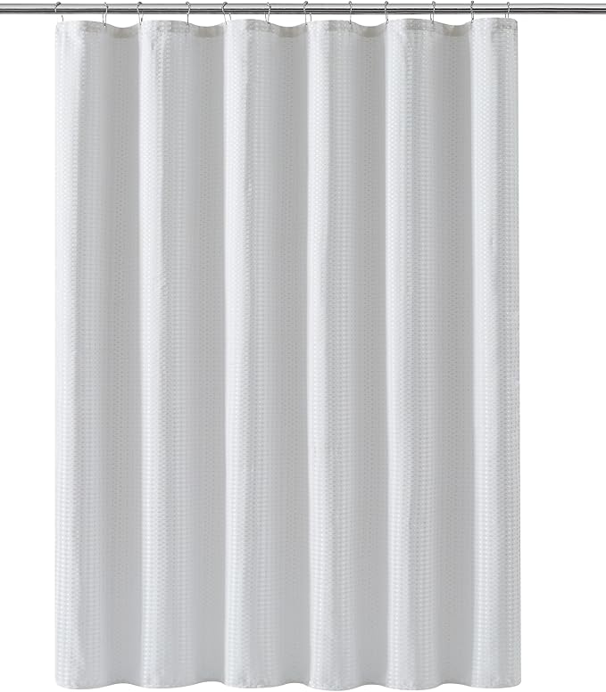 Luxury Dobby Weave Shower Curtain Elegant Hotel Style Fabric for Bathroom, Water Repellent, Machine Washable White Dobby