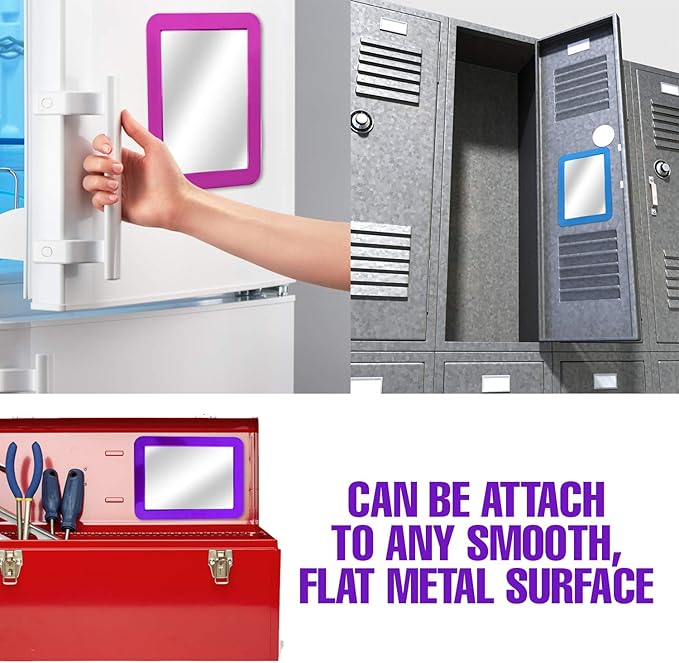 Magnetic Mirror for Locker, 5" x 7" - Real Glass Make-up Mirror - Locker Accessory for School, Home, Gym, Office (Red)
