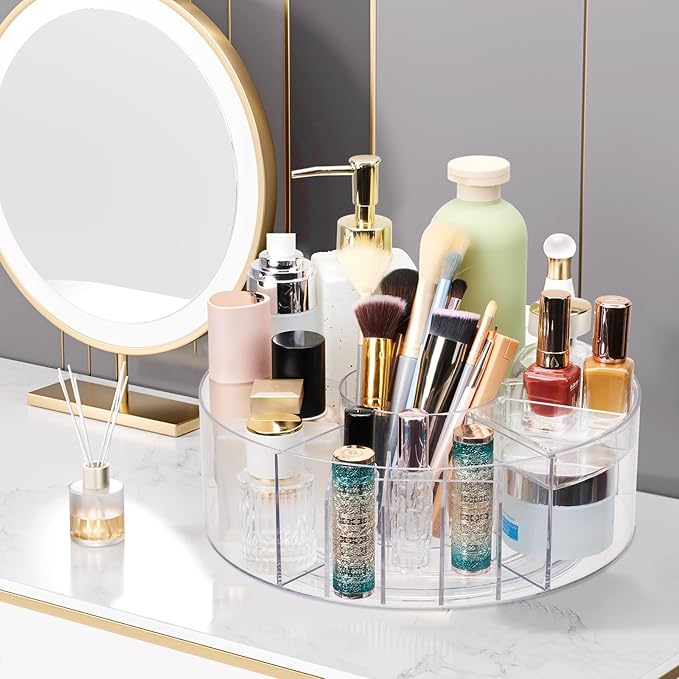 360 Rotating Makeup Organizer for Vanity, 10” Desk Acrylic Spinning Cosmetic Skincare Organizer Countertop, Large Clear Lazy Susan Round Organizer for Lotion, Lipsticks, Perfume, Brushes