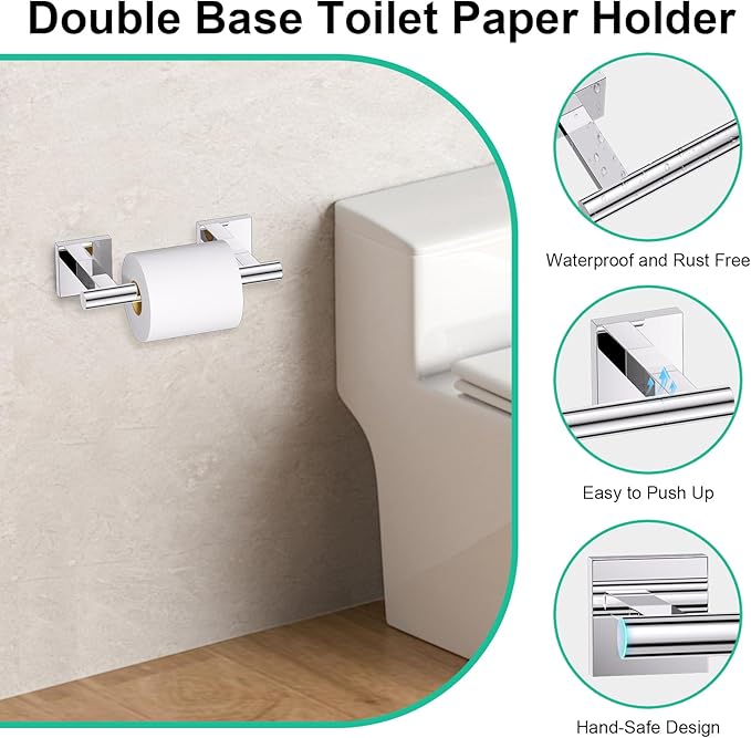 10 Pieces Polished Chrome Towel Bar Set, Double Dase Toilet Paper Holder Bathroom Hardware Set, 23.6 Inch Stainless Steel Towel Rack for Bathroom Wall Mounted