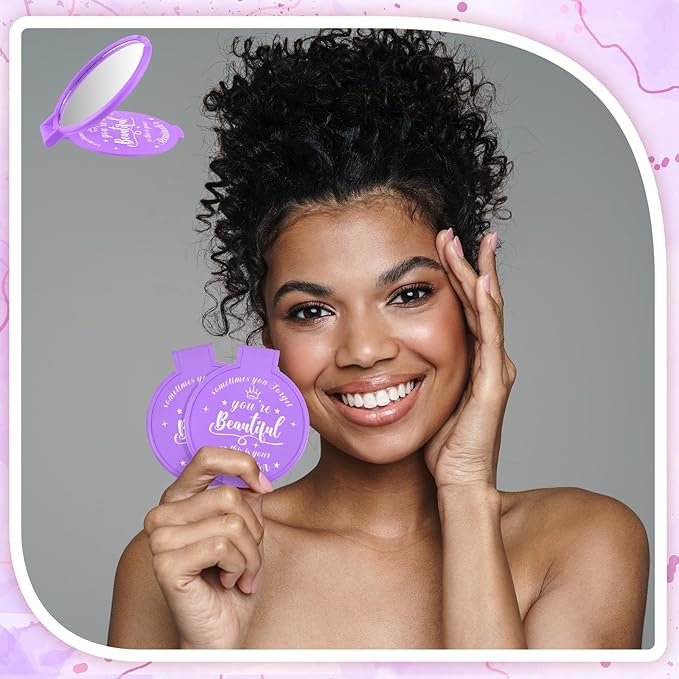 36 Pcs 2.76 Inch Inspirational Compact Mirror Bulk Women Small Gifts Graduation Party Favors Purse Mirror Pocket Mini Stuffer Items for Adult Coworker Cheerleader Employee (Purple)
