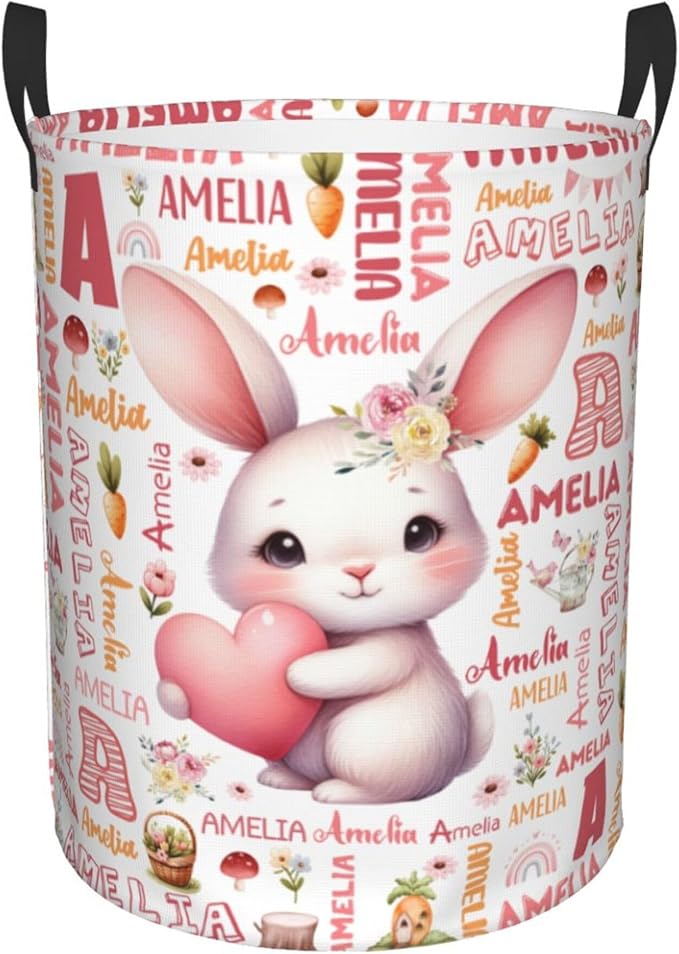 Personalized Bunny Laundry Basket For Baby Kids Boys Girls Adult Custom Hamper Basket With Name For Bathroom Bedrooms Collapsible Baby Laundry Basket, Dirty Clothes Hamper With Handles