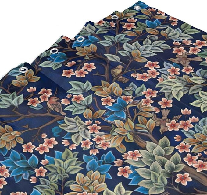 William Morris Floral Shower Curtain,Watercolor Vintage Flower Art Style Shower Curtain Set 66"×72" Inch