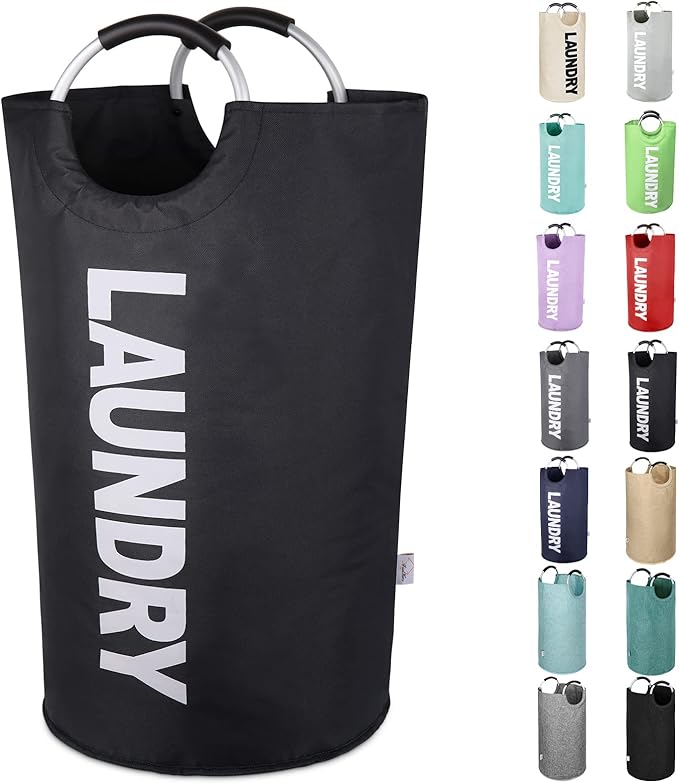 130L Large Laundry Hamper Bag Collapsible, Tall Laundry Basket Bag, Big Dirty Clothes Hampers with Handles for Laundry Room, College Dorm, Light Weigh, Foldable (Black, XXXL)