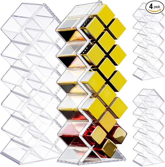 4 Pack Acrylic Lipstick Holder Organizer 64 Slots Clear Lip Gloss Holder Organizers Stackable Fish Shape Lipsticks Tower Lipstick Case Display Stand Storage Box for Makeup Cosmetic Vanity drawer