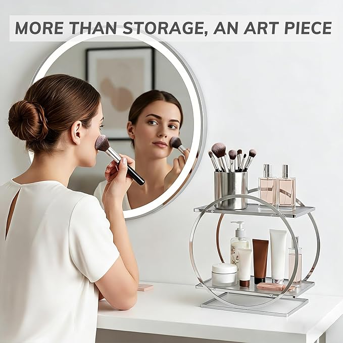 BO2704 2 Tier Bathroom Organizer, Perfume Organizer for Dresser, Silver