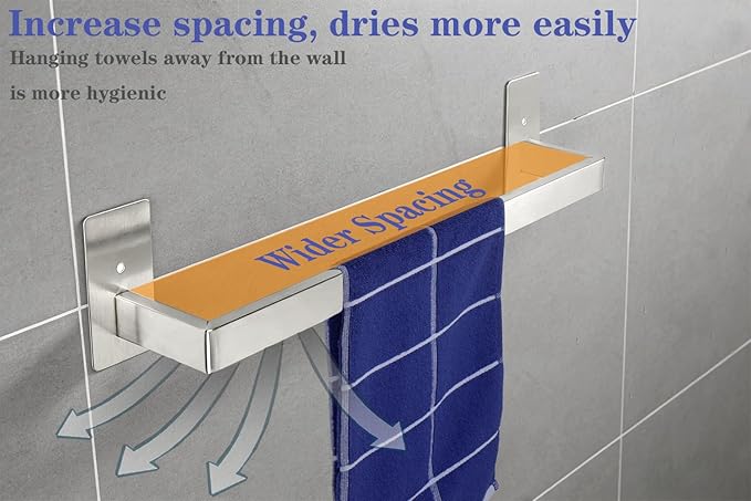 Bathroom Towel Bar Self Adhesive, No Drilling Towel Rack Easy to Install, Hand Towel Holder Made of Premium Stainless Steel Sticky on Hand Towel Hanger for Kitchen, Toilet.(16IN, Brushed)