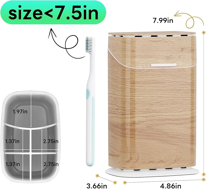 GFWARE Toothbrush Holders with Cover - 5 Slots Toothbrush and Toothpaste Holde Kids Tooth Brush Holder for Bathroom, Detachable Bathroom Sink Organizer countertop, Wood