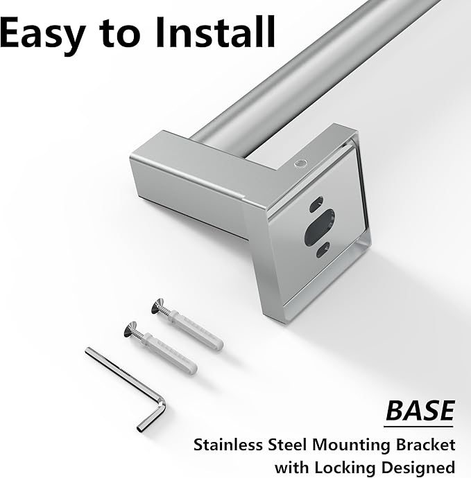 Towel Bar, Adjustable 12.7inch to 23.2inch Wall Mounted Towel Rack for Bathroom, Kitchen, SUS 304 Stainless Steel Towel Rod with Square Base (Brushed Nickel)