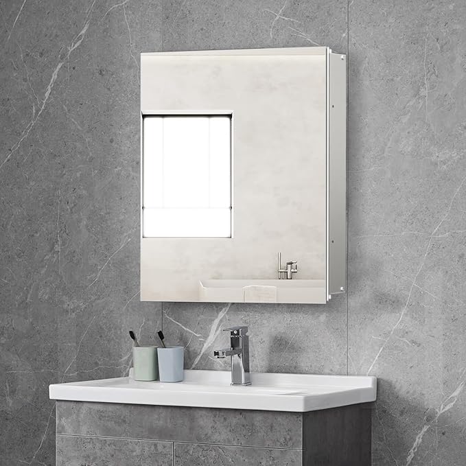 20"x20" Aluminum Medicine Cabinet, Bathroom Cabinet with Mirror,Firm and Durable, Waterproof and Rust-Proof, Recessed or Surface Mount,Assembly Required