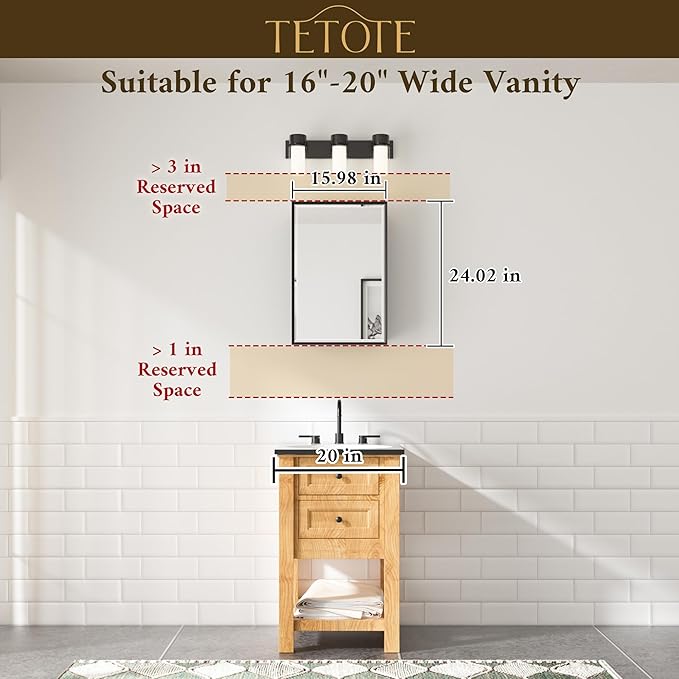 TETOTE 16" x 24" Medicine Cabinet with Beveled Mirror Black Framed Recessed Medicine Cabinet for Bathroom with Stepless Adjustable Shelves Wall-Mounted