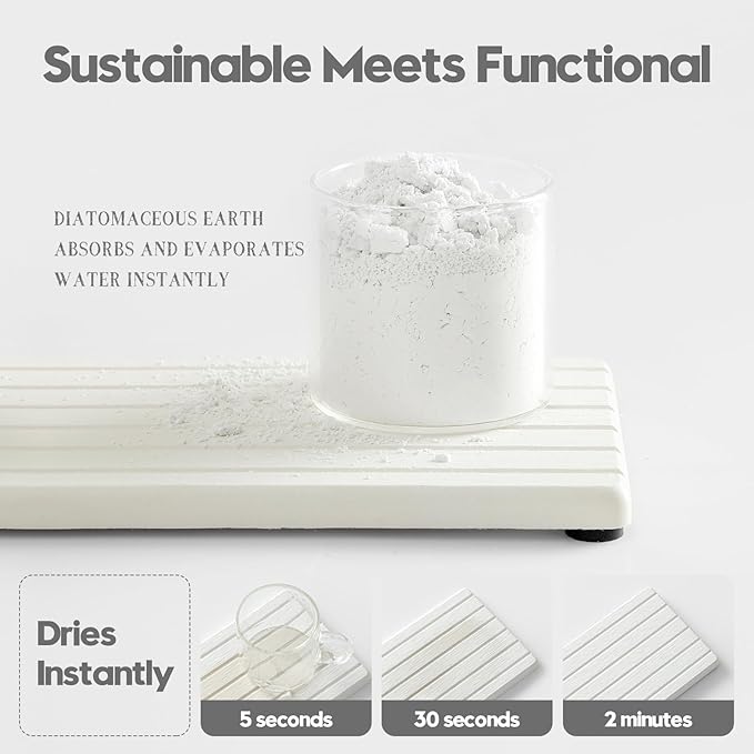 Razborci 2PCS Water Absorbing Stone Drying Tray Mat For Bathroom Sink & Kitchen Counter Faucet Organizer Decor, Quick Dry Dish Soap Dispenser Sponge Holder, Vanity Sink Caddy Bar Coaster,White-8"*3.8"