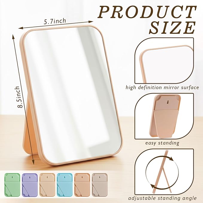 Cinnvoice 36 Pack Desktop Makeup Mirror Bulk 90° Adjustable Portable 8" Vanity Table Mirror with Stand, Folding Travel for Makeup Party Spa Party, Women, Cosmetics Personal Beauty (Light Colors)