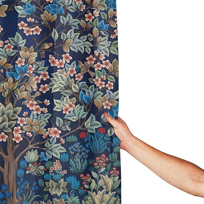 William Morris Floral Shower Curtain,Watercolor Vintage Flower Art Style Shower Curtain Set 66"×72" Inch