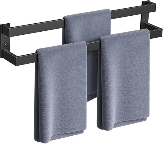 TNOMS Matte Black Double Towel Bar,32 Inch Towel Rack for Bathroom Stainless Steel Towel Holder Wall-Mounted Bathroom Hardware Accessories