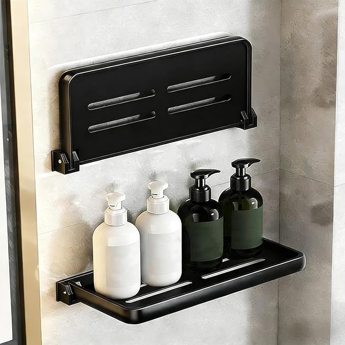 2 Pack Floating Shelves for Wall,Wall Folding Shelf Floating Shelves for Bathroom Black Floating Shelves with Thickened Aluminum Alloy, Rust-Proof for Bathroom Kitchen (Black)