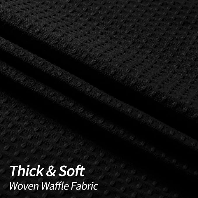 MitoVilla Extra Long Shower Curtain 72 x 84, Black Waffle Fabric 84 inch Shower Curtain, Farmhouse XL Shower Curtains for Bathroom Decor, Luxury Weighted Shower Curtain 84 inch