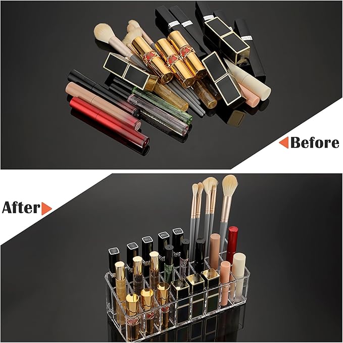 ELLDOO 2 Pack Rollerball Perfume Organizer, 24 Spaces Clear Acrylic Perfume Storage Holder Beauty Scent Holder, Makeup Lipgloss Lipstick Display Case