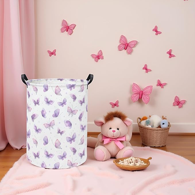 Baby Laundry Hamper kids laundry Basket Waterproof Storage Bin for Bedroom Toy Clothes Organizer Basket Woodland Animals Room D??cor(Purple Butterfly)