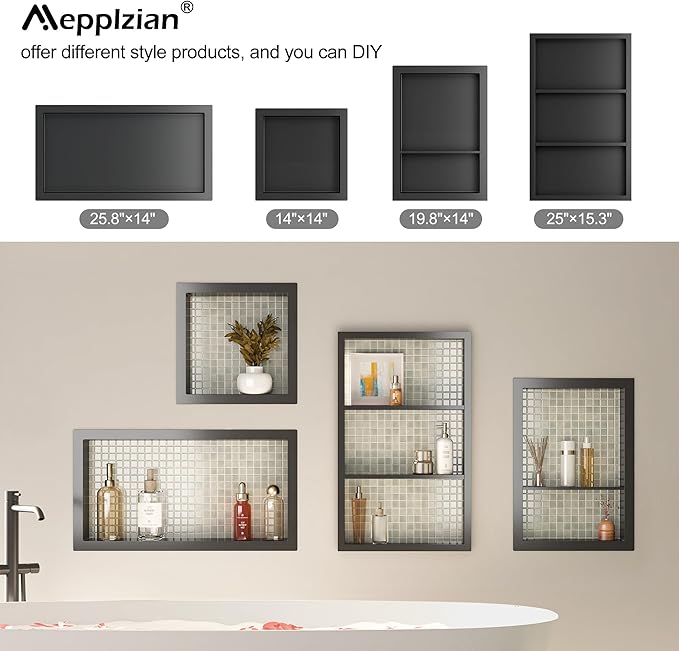 12x18 Black Shower Niche for Shower Wall,Bathroom Medicine Cabinet Recessed,Surface Mount Medicine Cabinet,Small Bathroom Wall Cabinet,Recessed Wall Niche for Over Toilet Storage/Living Room