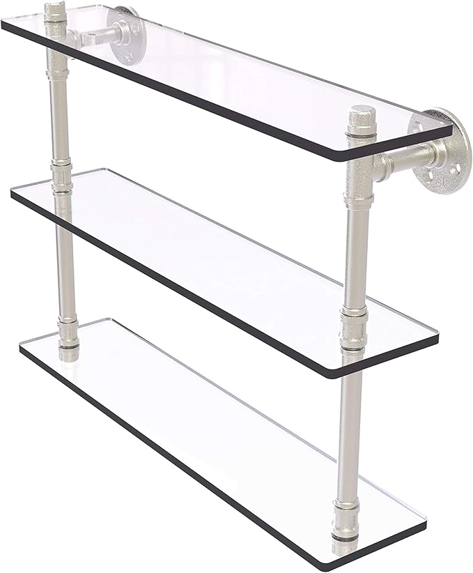 Allied Brass P-440-22-TGS Pipeline Collection 22 Inch Triple Glass Shelf, Satin Nickel