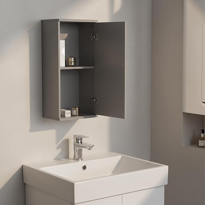 Relaxdays bathroom wall cabinet, 2 shelves, HWD: 62 x 30 x 21 cm, adjustable shelf, narrow design, MDF, grey-blue, 100% Fibreboard