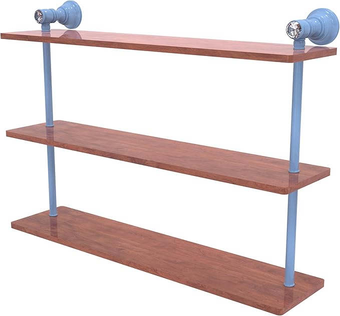 Allied Brass CC-5-22-IRW-FTB Carolina Crystal Collection 22 Inch Triple Wood Shelf, Flat Troll Blue
