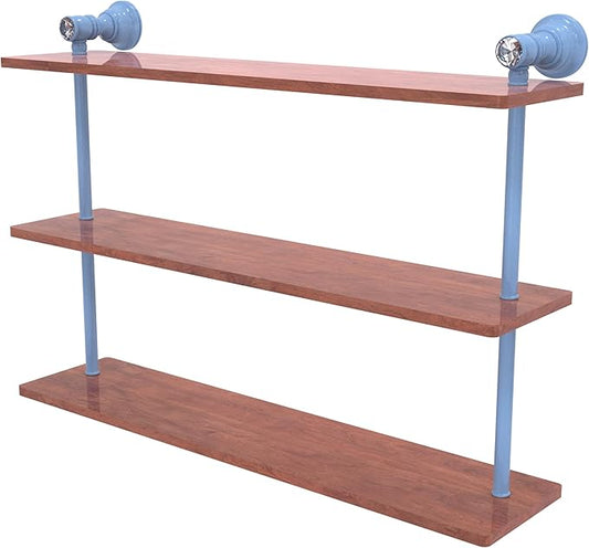 Allied Brass CC-5-22-IRW-FTB Carolina Crystal Collection 22 Inch Triple Wood Shelf, Flat Troll Blue