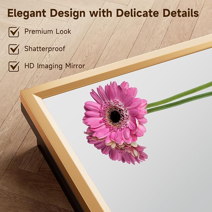 24“ x 30” Gold Medicine Cabinets for Bathroom with Mirror, Aluminum Alloy Framed Mirror＆Tempered Glass Design, Recessed or Surface Wall-Mounted Metal Bathroom Vanity Mirror with Storage Cabinet