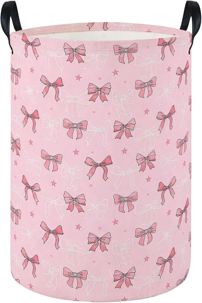 Laundry Hamper Baby Nursery Hamper Waterproof Foldable Kids Laundry Basket Kids Dirty Clothes Hampers Girl Room Decor for Home Gift Baskets(Cute Bow)