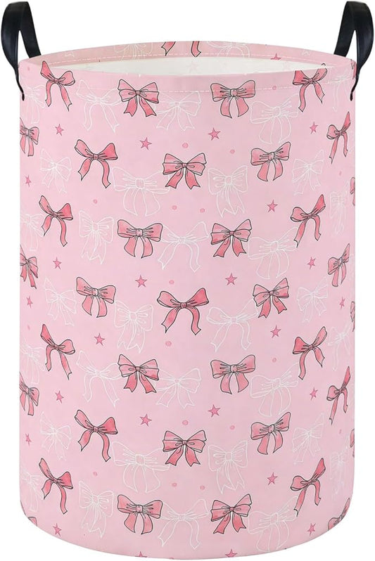 Laundry Hamper Baby Nursery Hamper Waterproof Foldable Kids Laundry Basket Kids Dirty Clothes Hampers Girl Room Decor for Home Gift Baskets(Cute Bow)