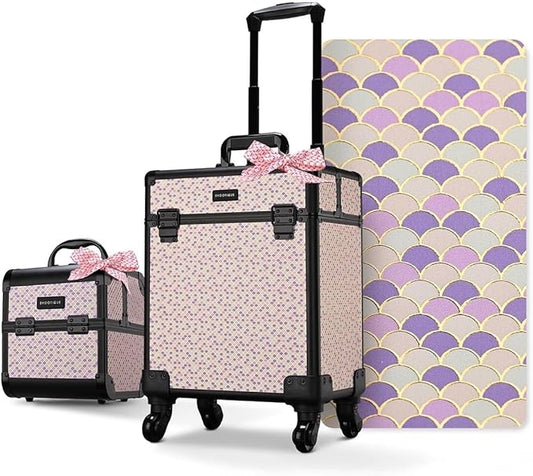 BYOOTIQUE 2-Piece Makeup Train Case Cosmetic Organizer Kit Art Deco Tyrian Salon