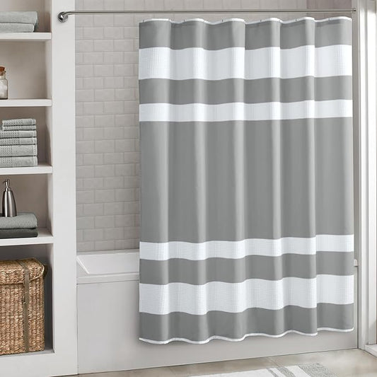 Madison Park Shower Curtain Spa Waffle Weave Long Shower Curtain for Bathroom 3M Scotchgard Moisture Management, Spa Quality Modern Shower Curtains for Bathroom, Long 72x78 Grey