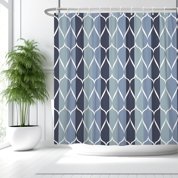Blue Shower Curtain Modern Bathroom Shower Curtain Waterproof Fabric Machine Washable Shower Curtain Set 72 x 72 Inches
