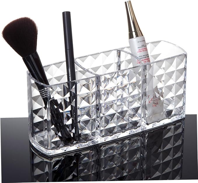 minkissy Acrylic Diamond Pattern Makeup Brush Holder Cosmetic Storage Box Compartments Organizer for Makeup Lipsticks and Beauty Tools Stylish Desktop Display Stand
