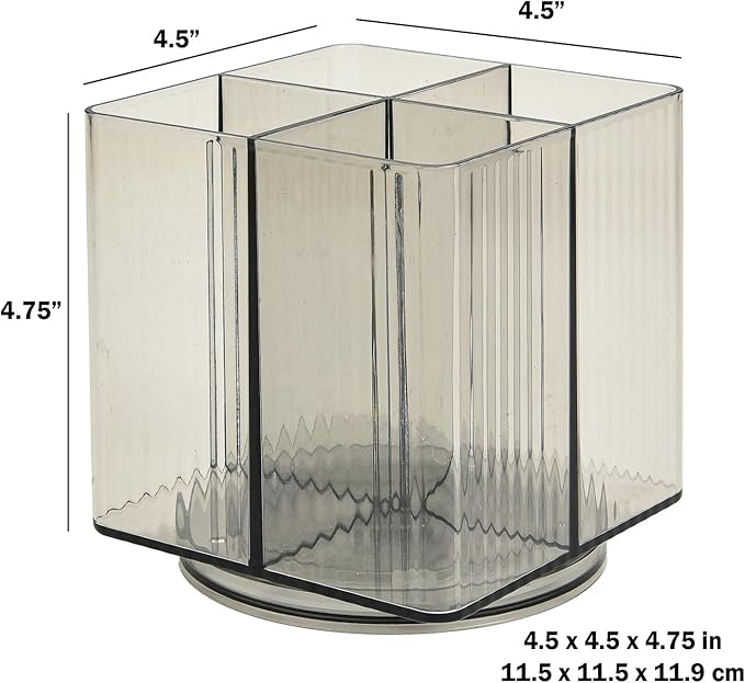 Trio Essentials Square Rotating 4 Compartment Cosmetic & Beauty Organizer, Brush Holder, Makeup, Jewelry, Office Desk Accessories, Cutlery, Vanity Holder, Art Supplies, Household Organization (1 Pack)