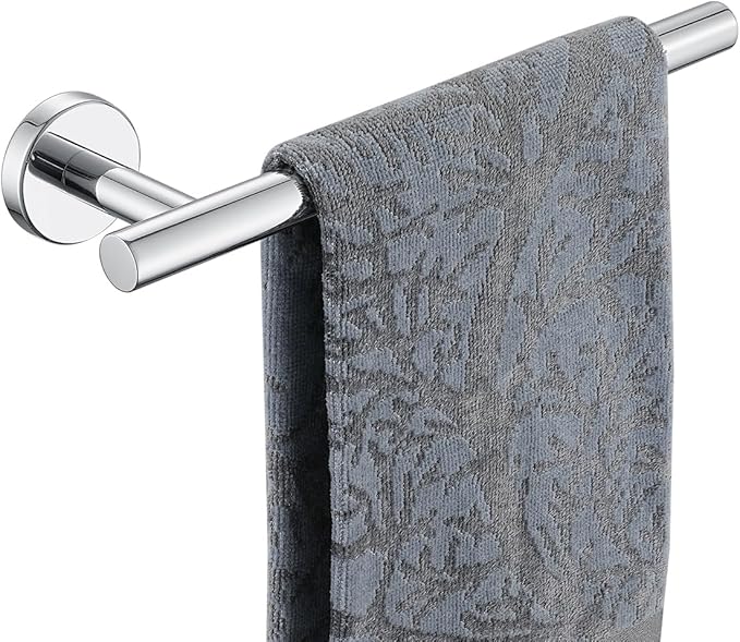 JQK Hand Towel Holder Towel Ring Chrome, 10 Inch Thicken 0.8mm 304 Stainless Steel Bathroom Hand Towel Bar, 9 Inch Useable Length Wall Mount Towel Rack Hanger, Polished Steel, THH110L9-CH