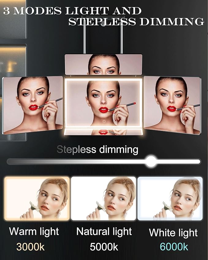 Aokoka 5 Way Mirror with Light for Self Hair Cutting, 360° Barber Mirror for Men Shaving, Makeup Mirror with Height Adjusta for Braiding Hair Styling Dye Hair for Women