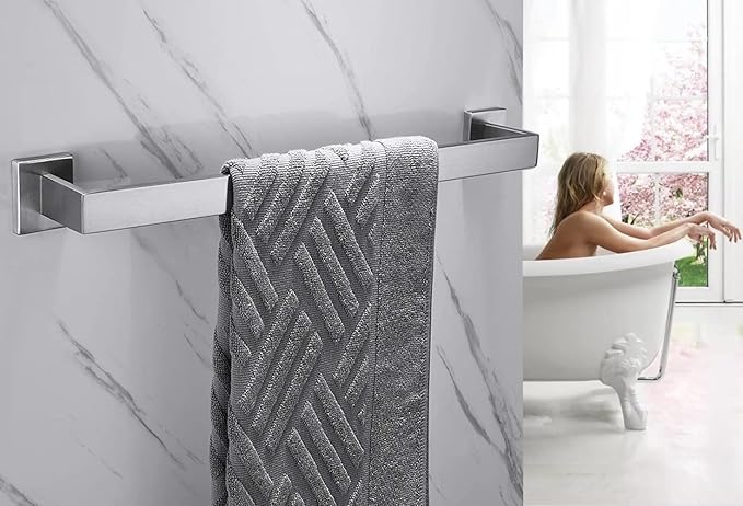 24 Inch Towel Bar for Bathrooms 12/16/20/24/28/32/36 Inch Stainless Steel 304 Brushed Nickel Towel Holder Modern Square Towel Rod Rustproof Wall Mount (1, Brushed Nickel, 24 Inch)