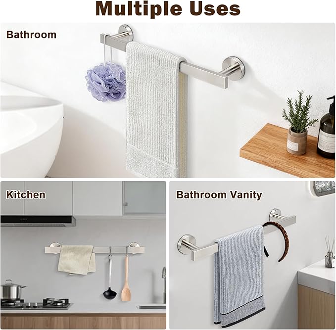 Bath Towel Bar, SUS 304 Stainless Steel Towel Rack Holder Wall Mounted, Modern Shower Rod for Bathroom Kitchen Home Decor, 16 Inch (Brushed Nickel)