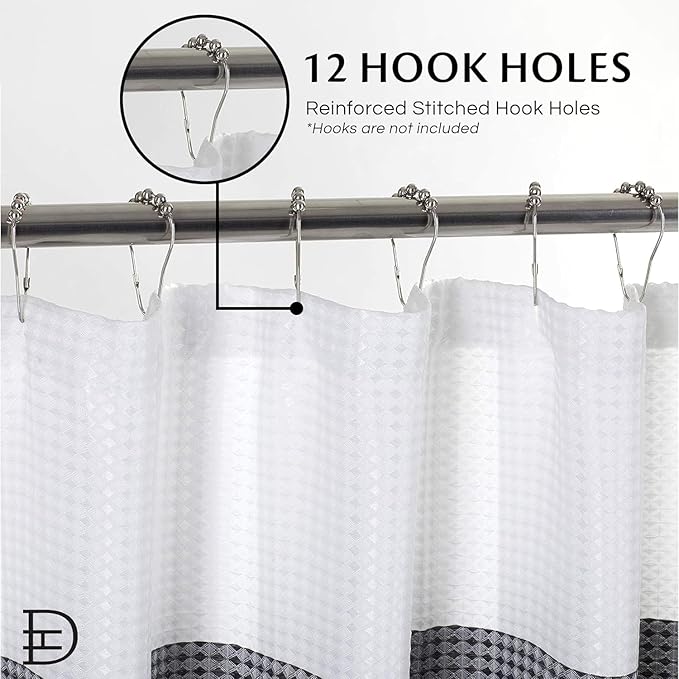 Dainty Home Ombre Waffle Weave Shower Curtain 70 x 72 Black Textured Fabric Shower Curtain, Hotel Style Waffle Weave Bathroom Curtain, Water Resistant Polyester Ombre Shower Curtain