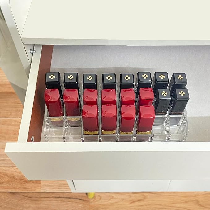 KEUYE Lipstick Organizer For Drawer,24 Slot Lipstick Organizer,Lipstick Organizer For Drawer Flat,Lipstick Organizer Drawer Insert,Acrylic Makeup Drawer Organizer Lipstick