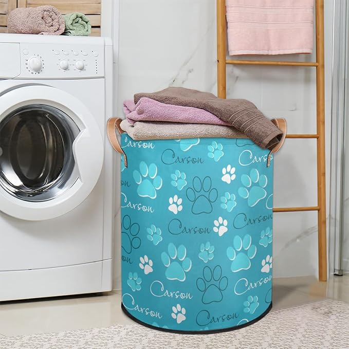 Custom Dog Paw Laundry Hamper, Personalized Laundry Baskets with Handles Dirty Clothes Hamper Storage Basket