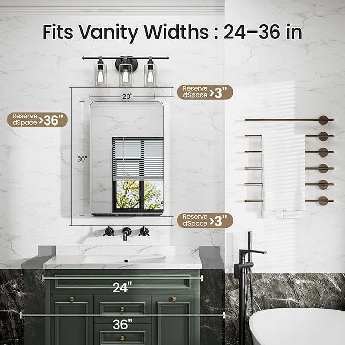 Bathroom Medicine Cabinet with Mirror, 20x30 Inch Recessed or Surface Mount Wall Organizer, Fits Tall Bottles, 6 Adjustable Glass Shelves, Soft Close DTC Hinges, Matte Black, Pre-Assembled
