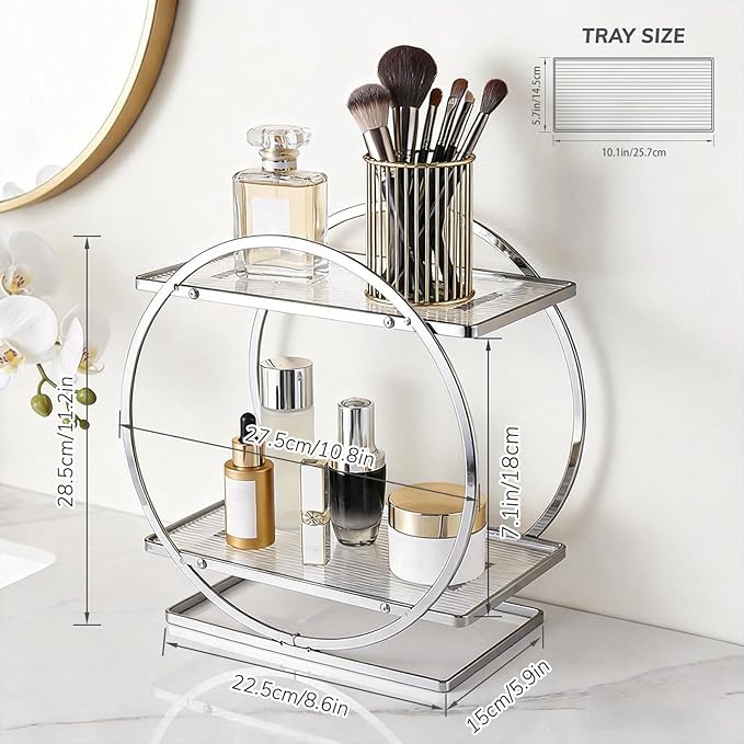 BO2704 2 Tier Bathroom Organizer, Perfume Organizer for Dresser, Silver