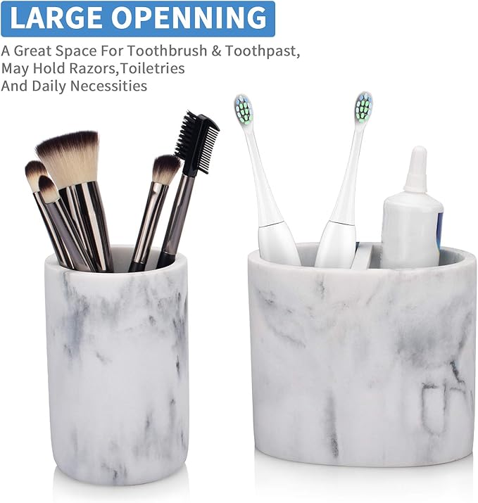 L'ARL GMVOI Bathroom Accessories Set,4 Pieces Marble Bathroom Vanity Countertop Accessory Set with Bathroom Toothbrush Holder Set,Soap Dispenser,Tumbler,Soap Dish for Bathroom Home Decor